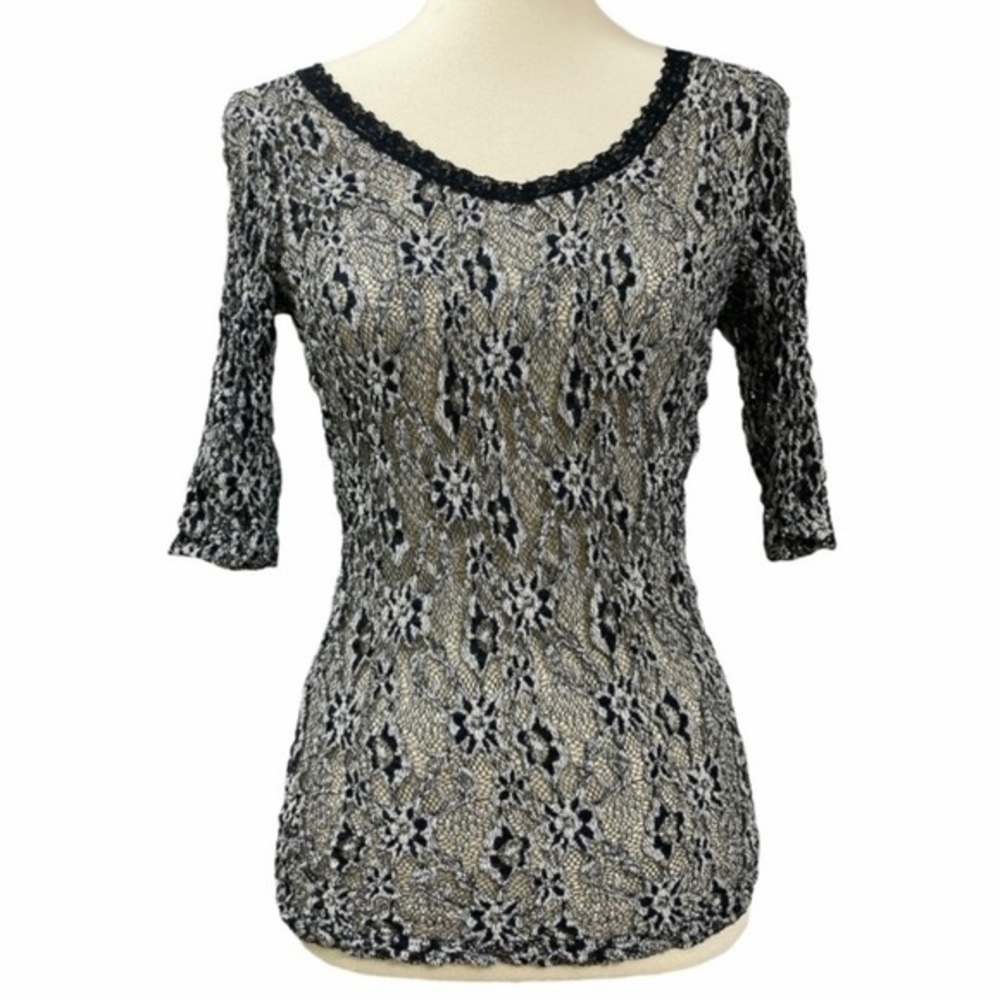 BKE Sheer Top Y2k Short Sleeve Bodycon See Through Top Black Whimsigoth  Small
